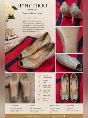 Jimmy Choo Gold and Silver Metallic Mesh Peep-Toe Pumps